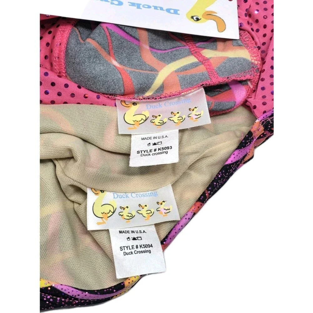Duck Crossing 2-pc Sequin Ruffle Open Back Dance Costume Shorts Top Set Girls M
